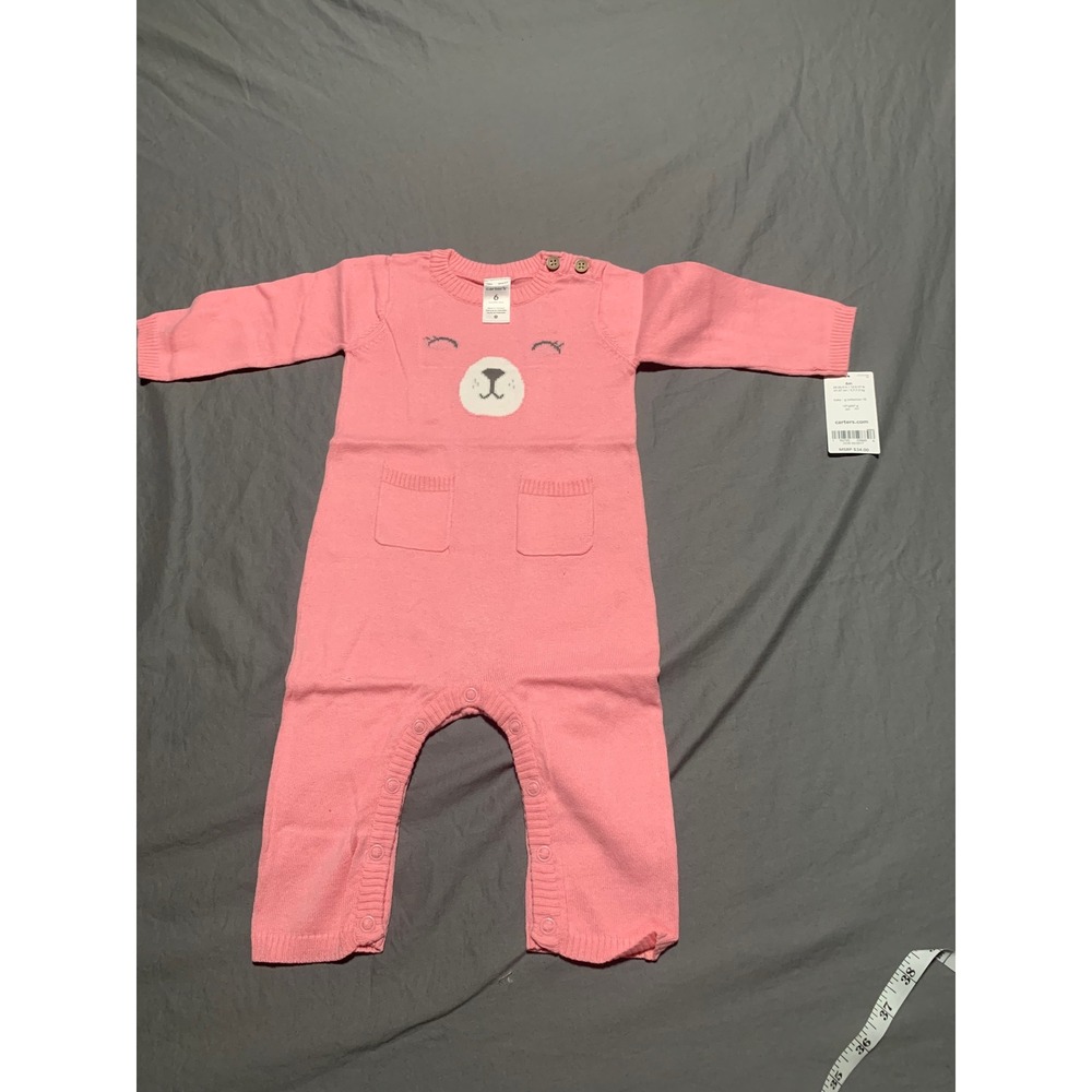 Carters Baby‎ Girl Pink Bear Knit Sweater Jumpsuit Romper 6 Months NWT 127g567